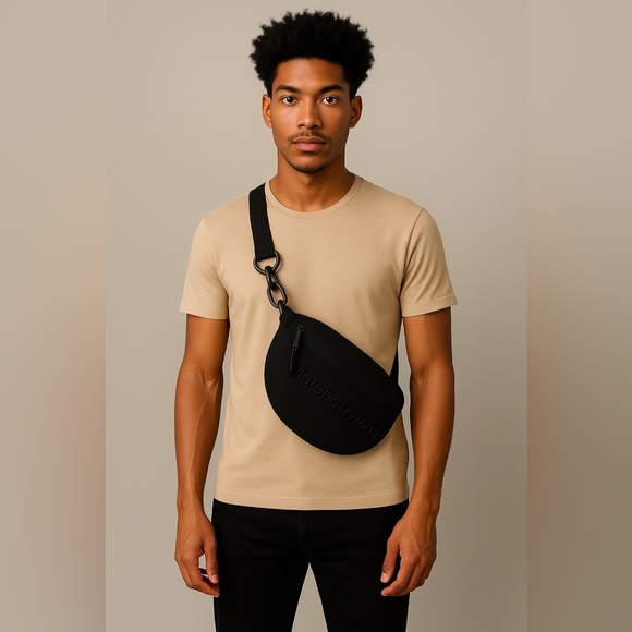 Alexander Wang Attica Primal large black canvas unisex fanny belt bag NWT $550